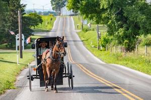 Lancaster, USA - juni 25 2016 - amish körning en stridsvagn i Lancaster foto