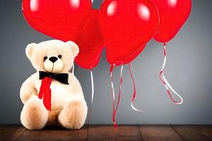mjuk leende av en teddy Björn innehav en ballong foto