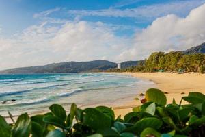 panorama- bild av tömma kamala strand på phuket i thailand i sommar foto