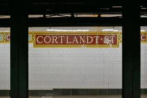 cortlandt gata tunnelbana station mosaik- i ny york tjänande de värld handel Centrum foto