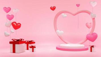 3d illustrationer rosa med gåva låda podium valentine bakgrund foto