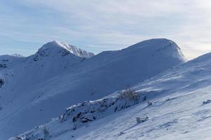 Fantastisk se av annorlunda berg toppar med snö under vinter- i triglav nationell parkera. skön berg räckvidd och Fantastisk attraktion för alpina klättrare. äventyrlig livsstil. foto