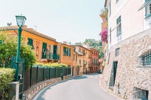 skön hav kust med färgrik hus i Portofino, Italien. sommar landskap foto