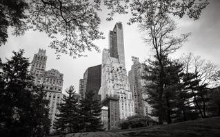 central parkera och manhattan horisont i nyc foto