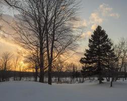 solnedgång på ett vinterlandskap foto