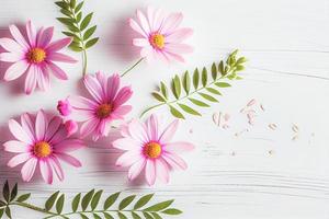 skön rosa blommor på vit trä- bakgrund, hjärtans dag begrepp med kopia Plats foto