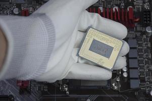 topp se cpu chip av dator moderkort foto