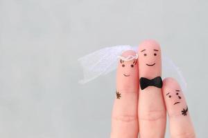 fingrar konst av Lycklig par till skaffa sig gift. begrepp av styvson mot bröllop. foto