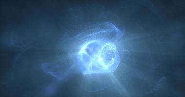 abstrakt trogen lysande blå ljus runda sfär kosmisk stjärna från magi hög tech energi på Plats galax bakgrund. abstrakt bakgrund foto