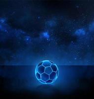 fotboll boll med ljus blå lysande neon rader på stjärnor bakgrund med rök. 3d framställa foto