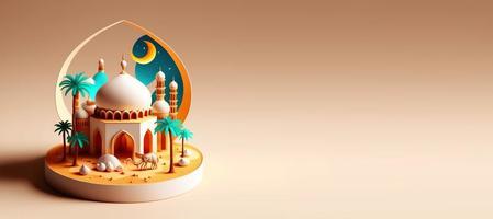 3d illustration av moské för islamic ramadan baner med kopia Plats foto