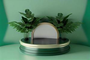realistisk naturlig 3d podium med mjuk grön för produkt scen foto