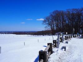 trä- staket separerar de område av de snö. foto