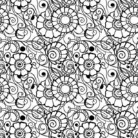 sömlös mönster av svart konturer av blommor på en vit bakgrund, textur, design foto