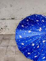blå paraply med docka motiv foto