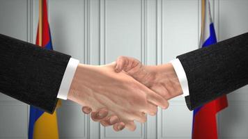 armenia och ryssland handla handslag, politik 3d illustration. officiell möte eller samarbete, företag träffa. affärsmän eller politiker skaka händer foto