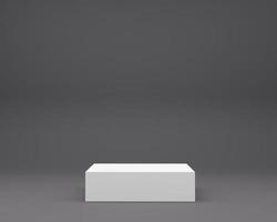vit kub podium i svart bakgrund. studio scen för produkt ,minimal design, 3d tolkning foto