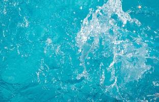 suddig genomskinlig blå färgad klar, lugn vattenytastruktur med stänk och bubblor. trendiga abstrakt natur bakgrund. vattenvågor i solljus. vatten bakgrund foto