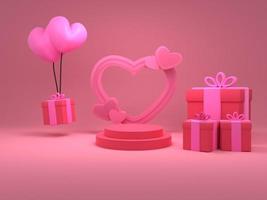 3d tolkning valentine bakgrund med dekoration podium för produkt monter foto