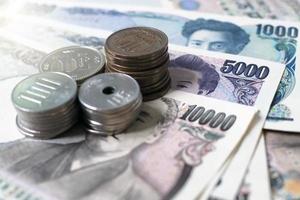 japansk yen anteckningar och japansk yen mynt för pengar begrepp bakgrund. foto