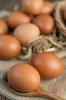 råa ägg på hampa och halm foto
