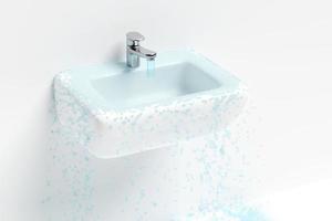 vatten överfyllda i de handfat, tvätta handfat isolerat på vit bakgrund. 3d framställa illustration foto