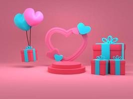 3d tolkning valentine bakgrund med dekoration podium för produkt monter foto