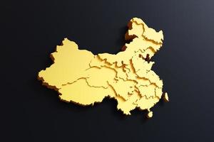 3d gyllene Kina Karta på svart bakgrund foto