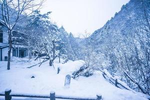 tung snö på heike Nej sato by i tochigi prefektur, nikko stad, japan foto