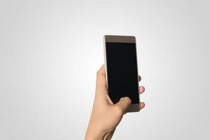 kvinna hand som håller smart telefon blank skärm