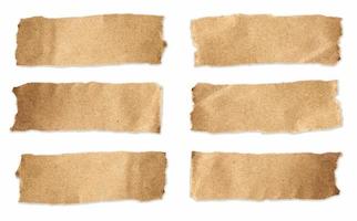 trasig brun papper ark uppsättning på isolerat vit bakgrund foto