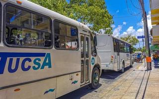 playa del carmen quintana roo mexico 2021 olika färgrik bussar buss playa del carmen Mexiko. foto