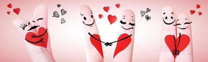 lyckliga fingerpar i kärlek firar alla hjärtans dag. 3d illustration. foto