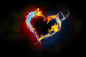 hjärtsymbol skapad av eld. glad alla hjärtans dag. 3d illustration foto