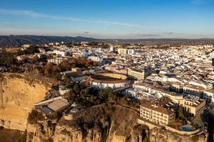 Bull av de kunglig kavalleri av ronda antenn se på soluppgång i Spanien. foto