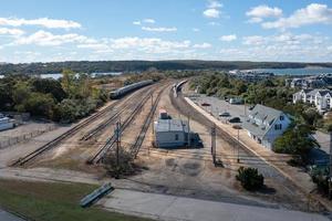 de gammal järnväg station i montauk, lång ö, ny foto