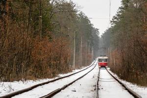 rusa spårvagn genom de vinter- skog foto