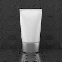 en falsk upp av realistisk vit tom kosmetisk rör och spray flaska isolerat på vit svart bakgrund, 3d tolkning , 3d illustration foto