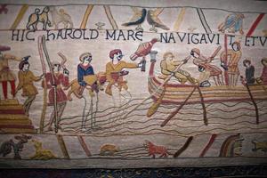bayeux medeltida gobeläng slåss England Frankrike detalj foto