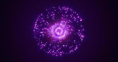 abstrakt runda lila sfär lysande energi magi molekyl med atomer från partiklar och prickar kosmisk. abstrakt bakgrund foto