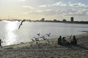 melbourne, Australien - augusti 14, 2017 - människor avkopplande på st. kilda de strand foto