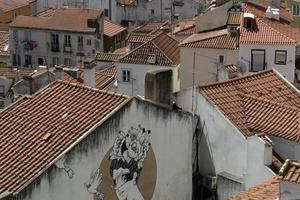 lissabon antenn panorama landskap stadsbild tak och skorsten detalj foto