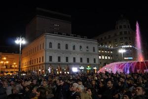 genua, Italien - december, 8 2018 - jul firande början med de längst ljus upplyst gångväg i de värld foto