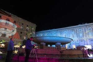 genua, Italien - december 22 2019 - traditionell jul marknadsföra i de ferrari plats foto