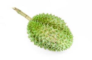 durian, de kung av frukt på vit bakgrund ,durian är en stinkande frukt foto