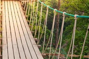 suspension bro, gångväg till de äventyrlig, korsa till de Övrig sida skog foto