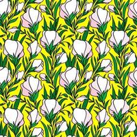sömlös kontur mönster av stor vit blommor på en gul bakgrund, textur foto