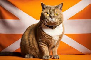 porträtt porträtt av en katt skott hetero med en baner i tassar på en orange bakgrund fotografi foto