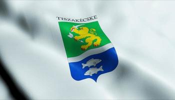 3d framställa vinka ungern stad flagga av tiszakecske närbild se foto