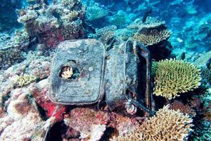 bagage under vattnet på koraller foto